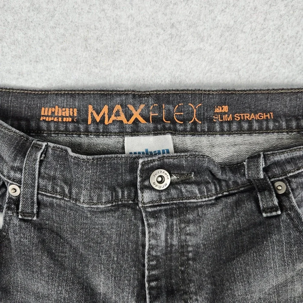 Urban Pipeline Jeans Mens 36x30 Black Denim Whiskered Max Flex Slim Straight Leg